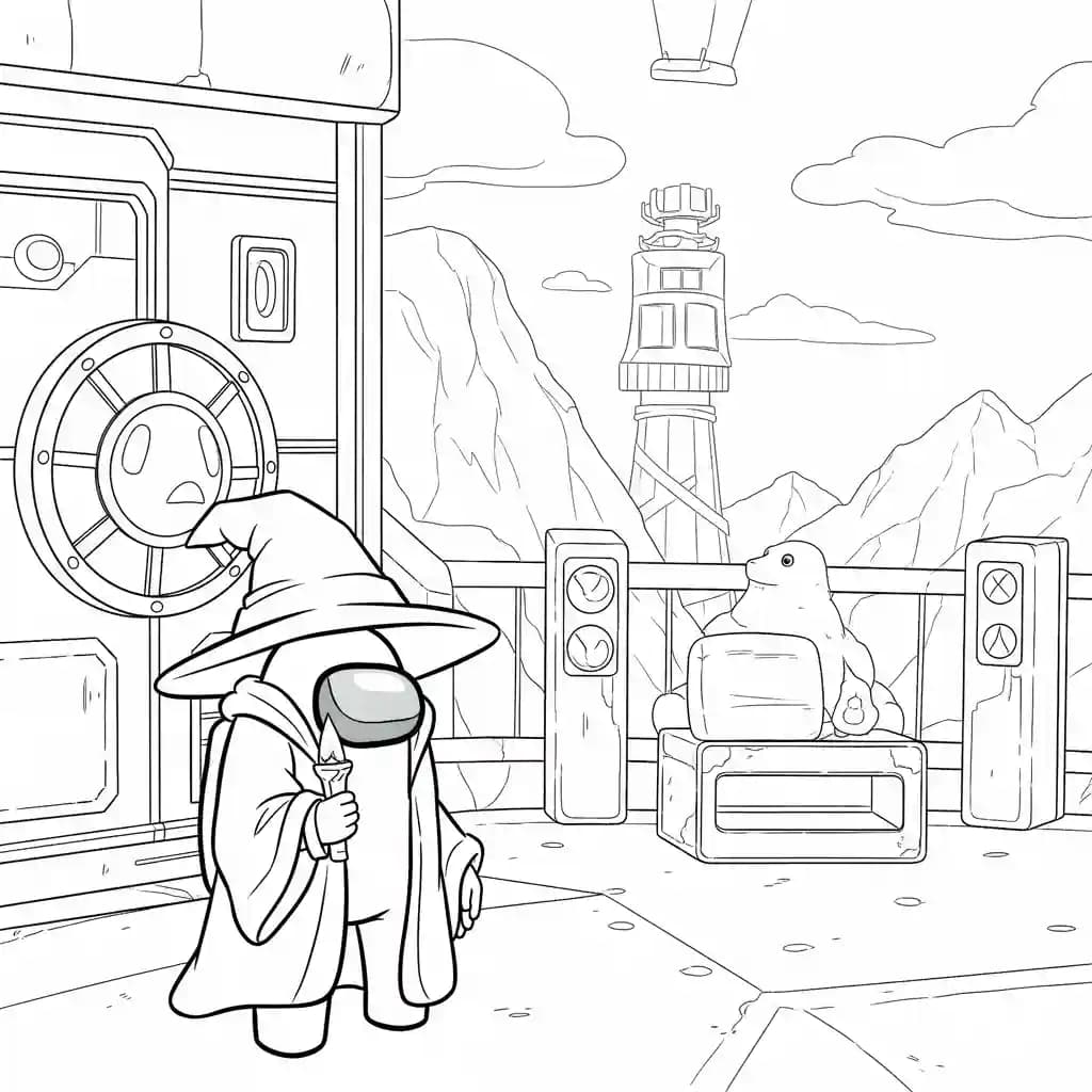 dois tripulantes de Among Us no interior da nave – desenho para colorir