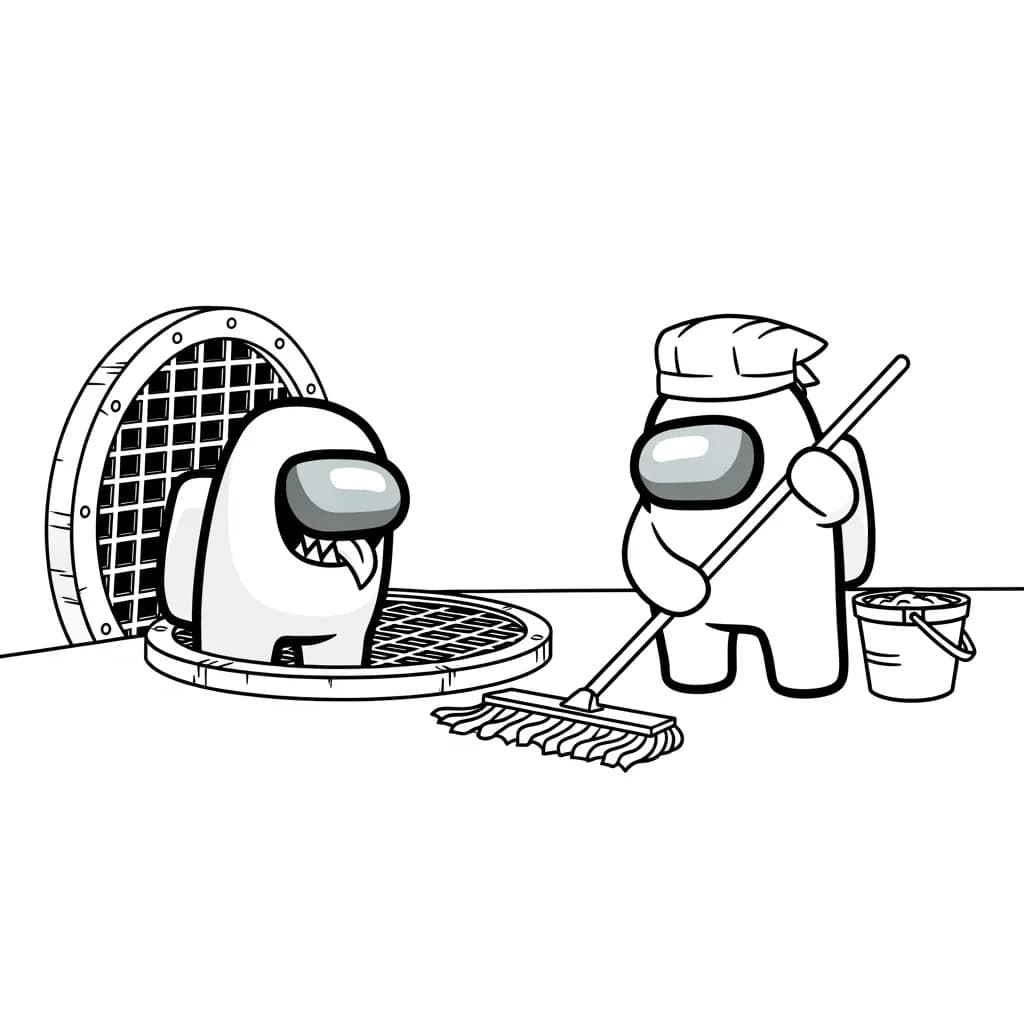 dois tripulantes de Among Us no interior da nave – desenho para colorir