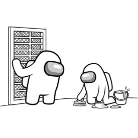 dois tripulantes de Among Us no interior da nave – desenho para colorir