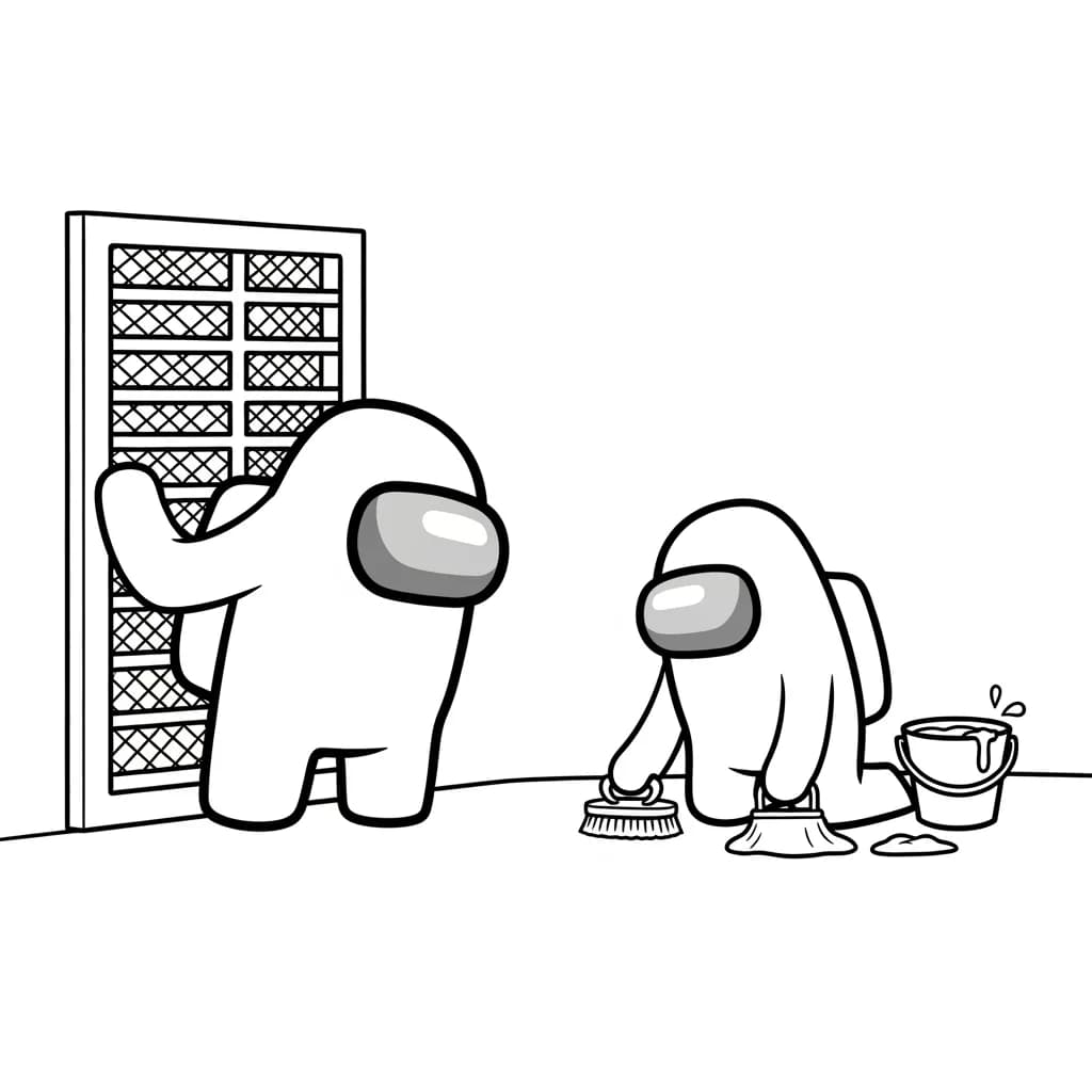 dois tripulantes de Among Us no interior da nave – desenho para colorir