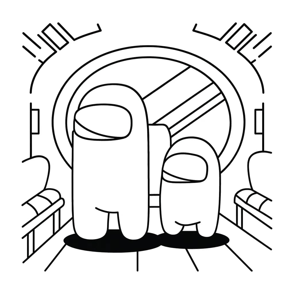 dois tripulantes de Among Us no interior da nave – desenho para colorir