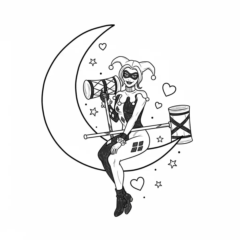 Desenhos da Arlequina para Imprimir e Colorir