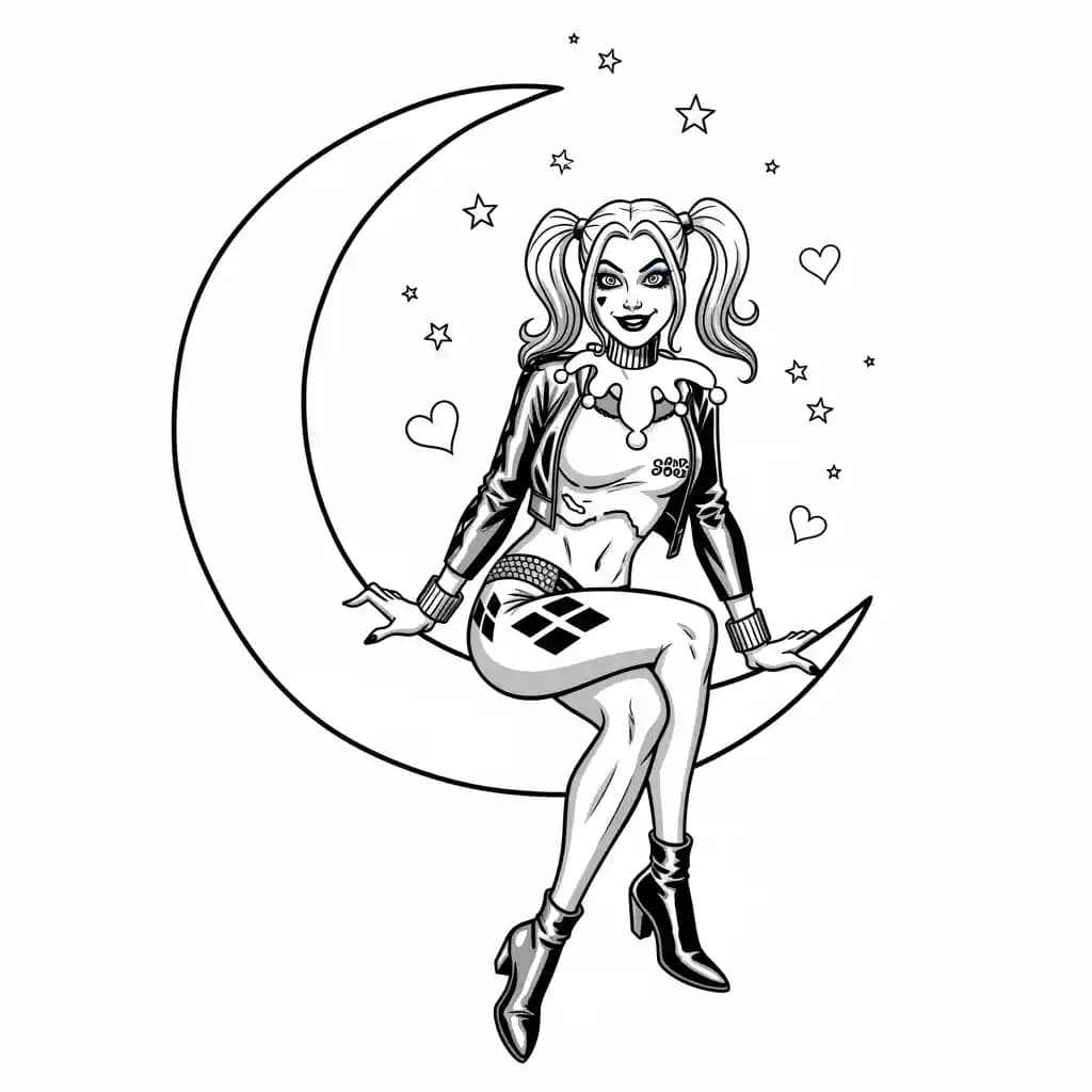 Desenhos da Arlequina para Imprimir e Colorir