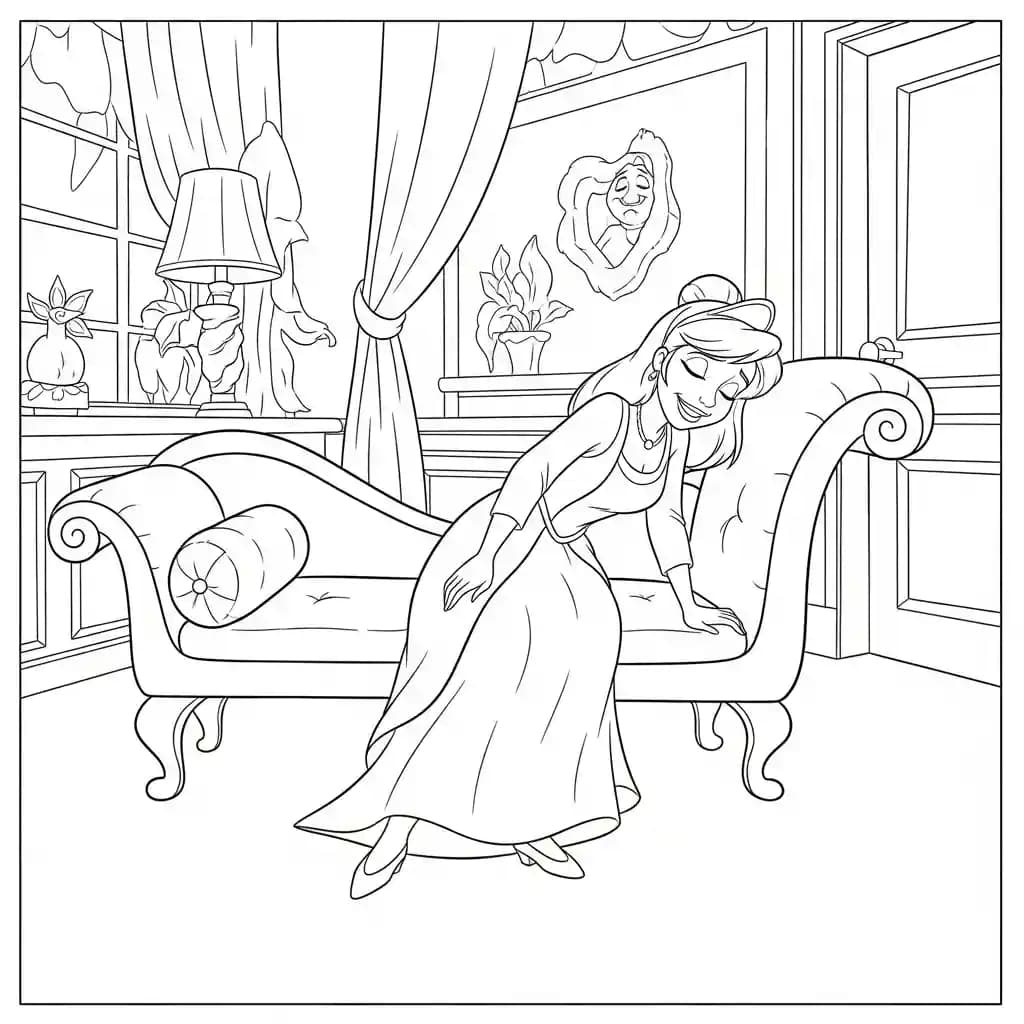 Desenho para colorir de A Princesa e o Sapo com cena encantada