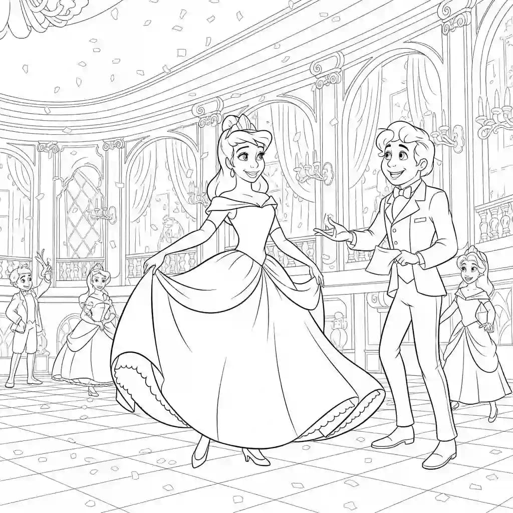 Desenho para colorir de A Princesa e o Sapo com cena encantada