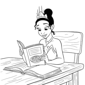 Desenho para colorir de A Princesa e o Sapo com cena encantada