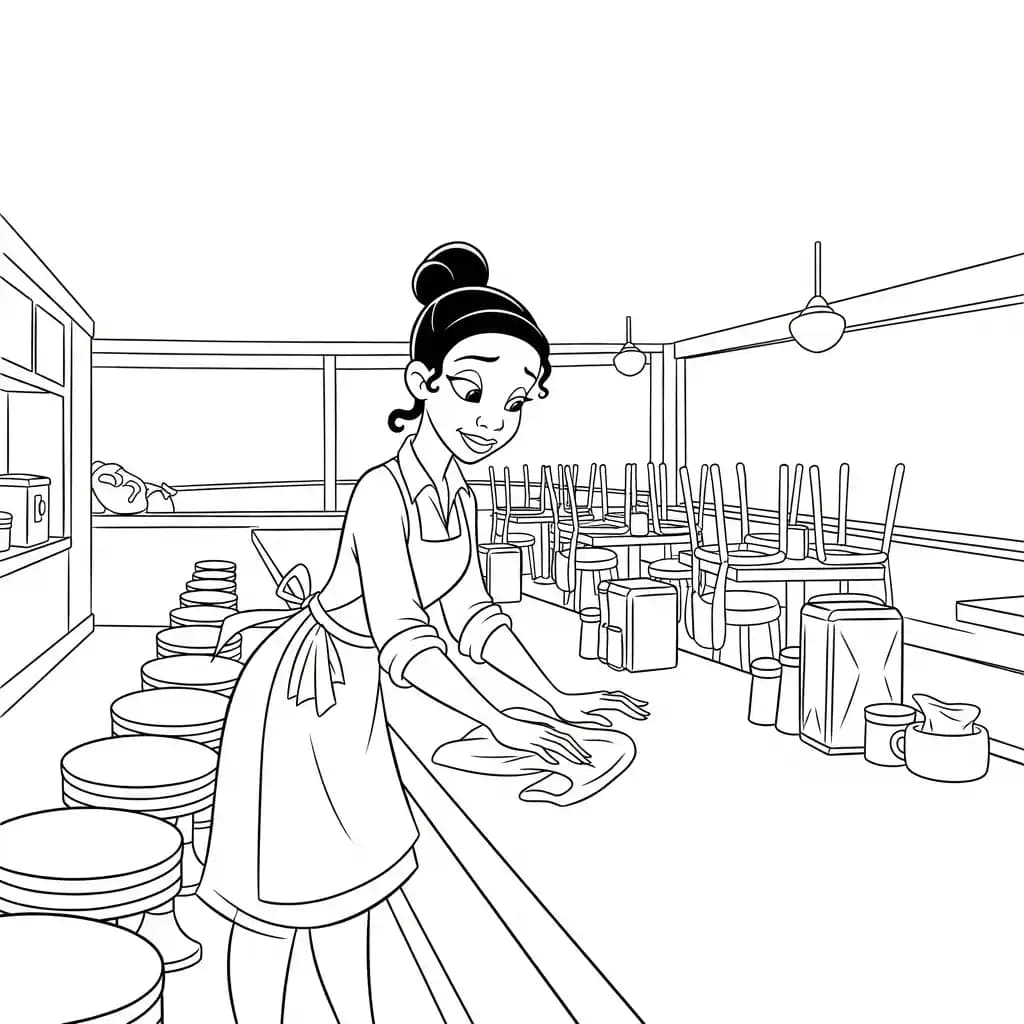 Desenho para colorir de A Princesa e o Sapo com cena encantada