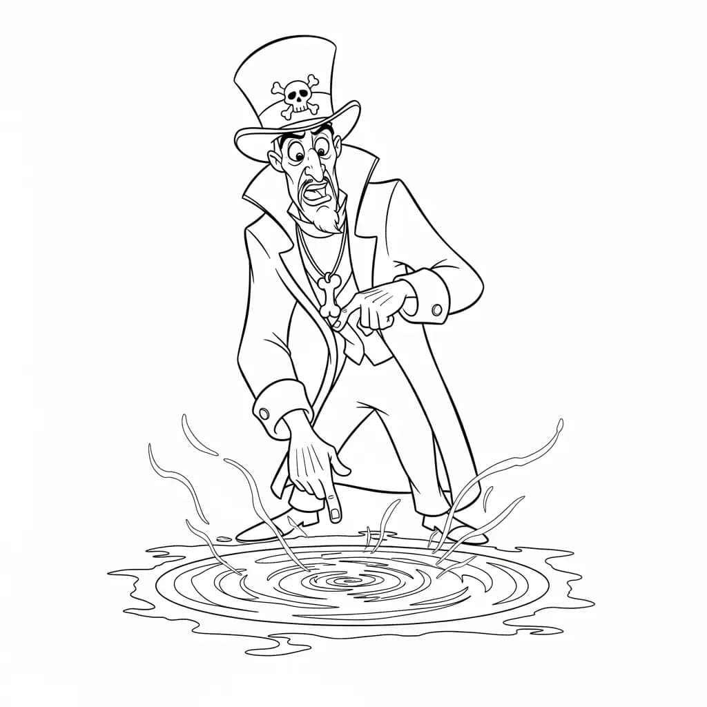 Desenho para colorir de A Princesa e o Sapo com cena encantada