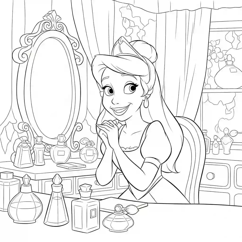 Desenho para colorir de A Princesa e o Sapo com cena encantada