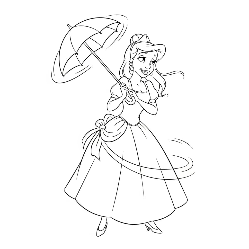 Desenho para colorir de A Princesa e o Sapo com cena encantada