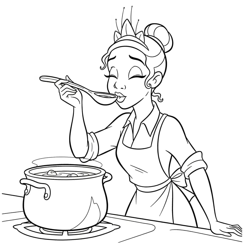 Desenho para colorir de A Princesa e o Sapo com cena encantada