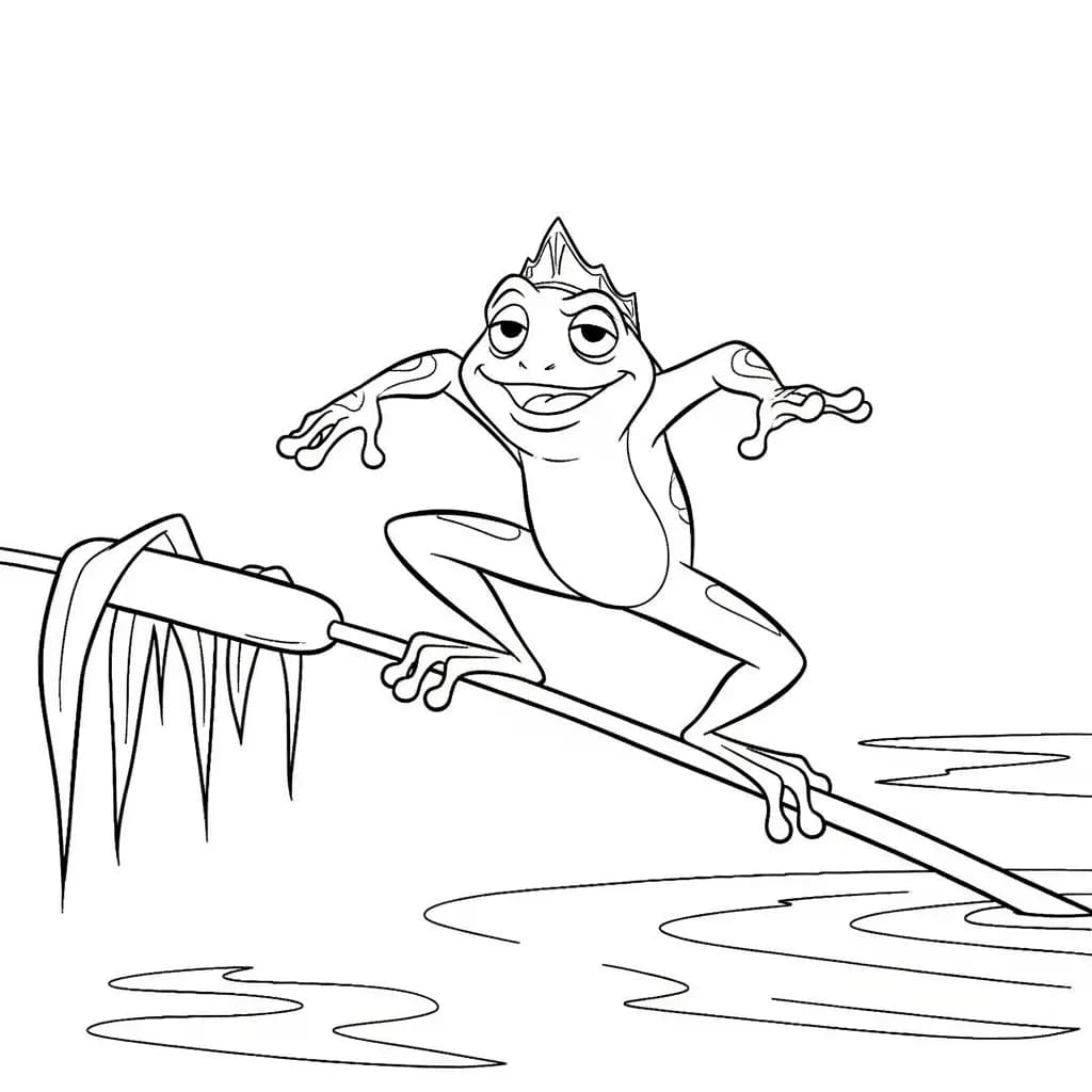 Desenho para colorir de A Princesa e o Sapo com cena encantada