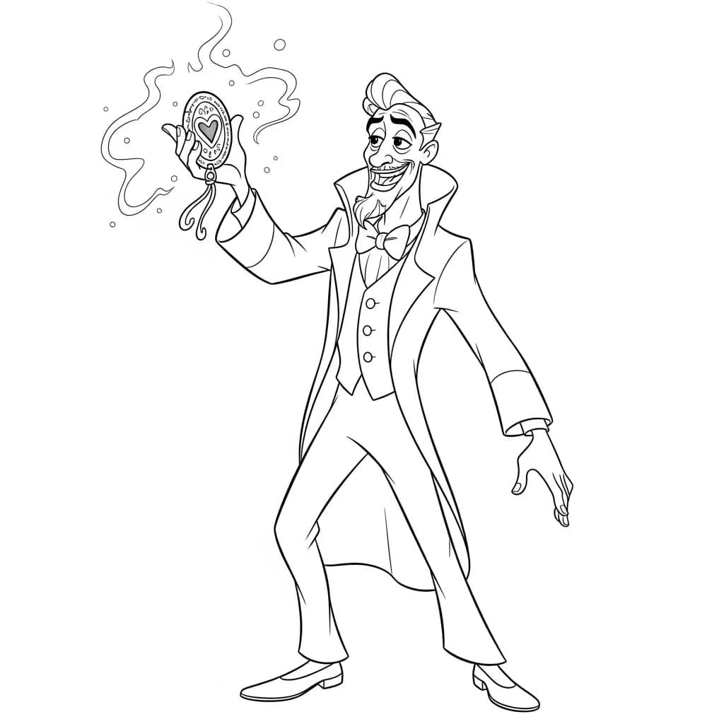 Desenho para colorir de A Princesa e o Sapo com cena encantada