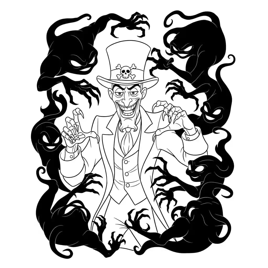 Desenho para colorir de A Princesa e o Sapo com cena encantada