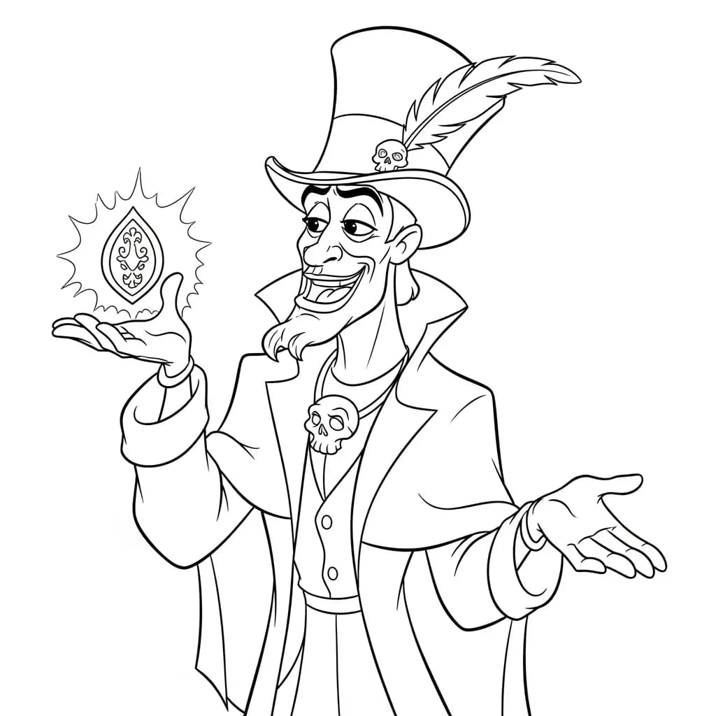 Desenho para colorir de A Princesa e o Sapo com cena encantada