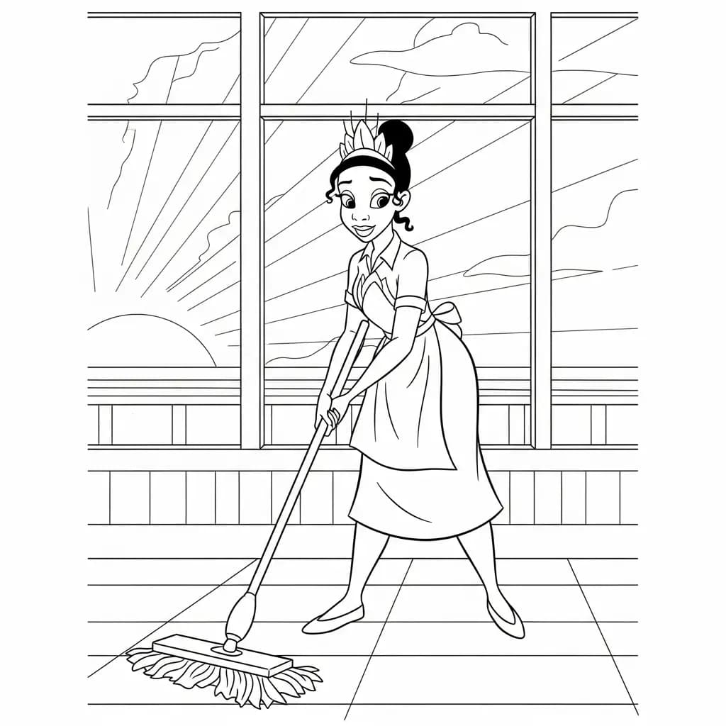 Desenho para colorir de A Princesa e o Sapo com cena encantada