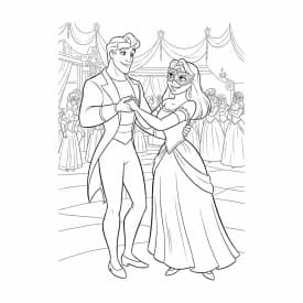 Desenho para colorir de A Princesa e o Sapo com cena encantada