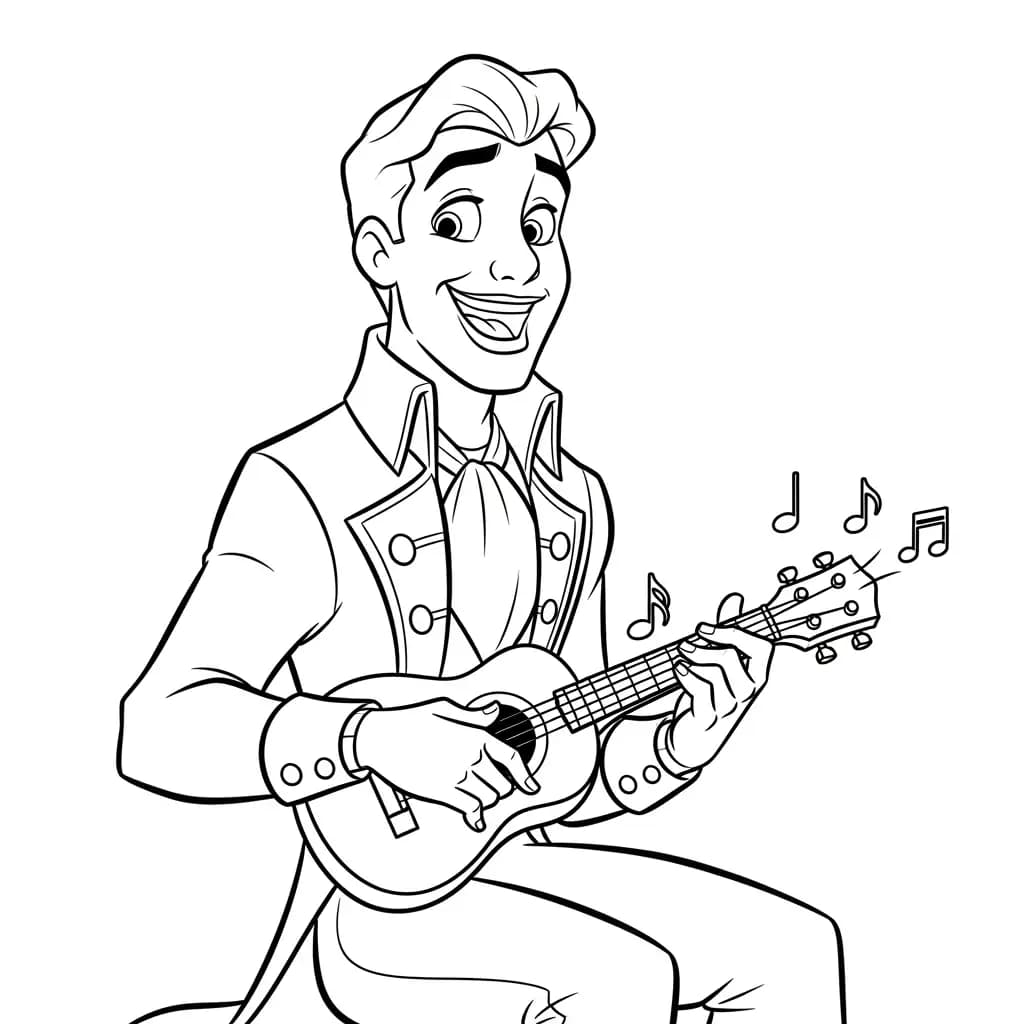 Desenho para colorir de A Princesa e o Sapo com cena encantada