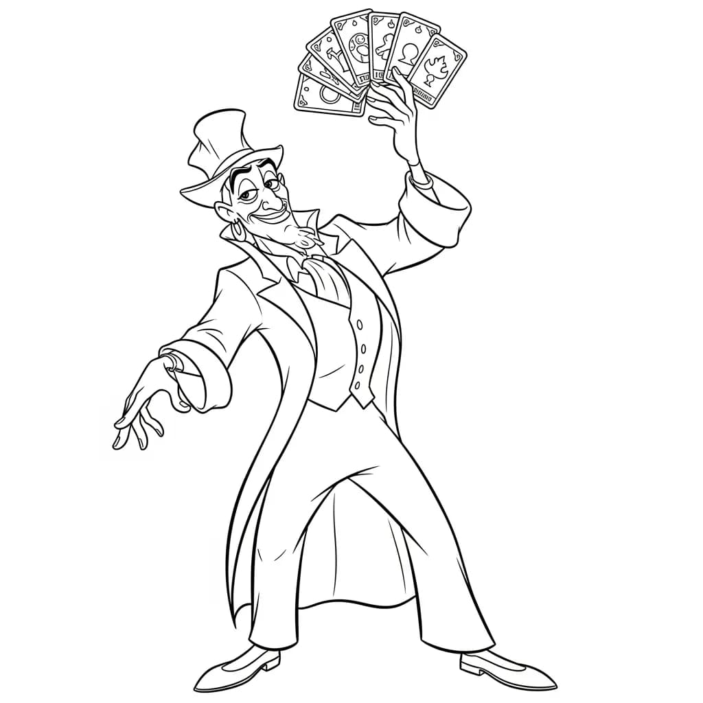 Desenho para colorir de A Princesa e o Sapo com cena encantada