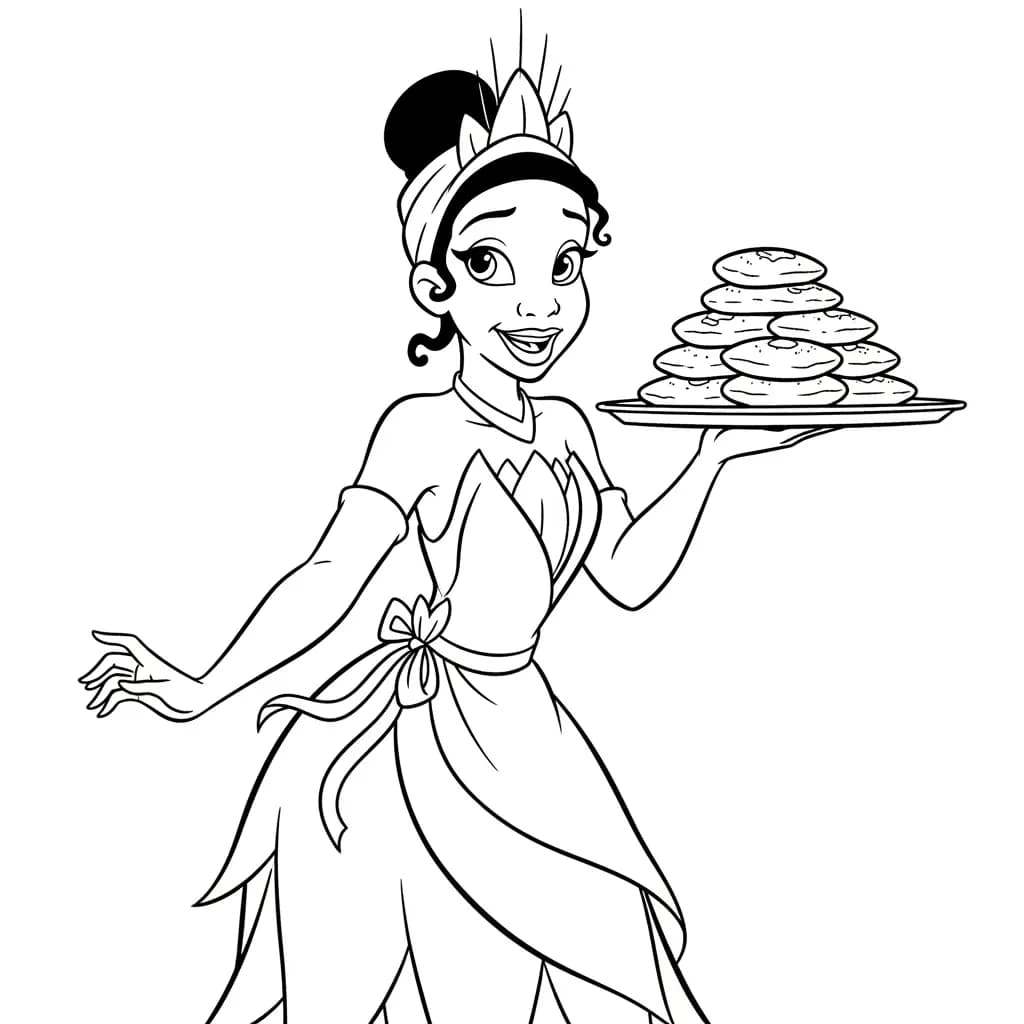 Desenho para colorir de A Princesa e o Sapo com cena encantada