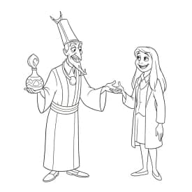 Desenho para colorir de A Princesa e o Sapo com cena encantada