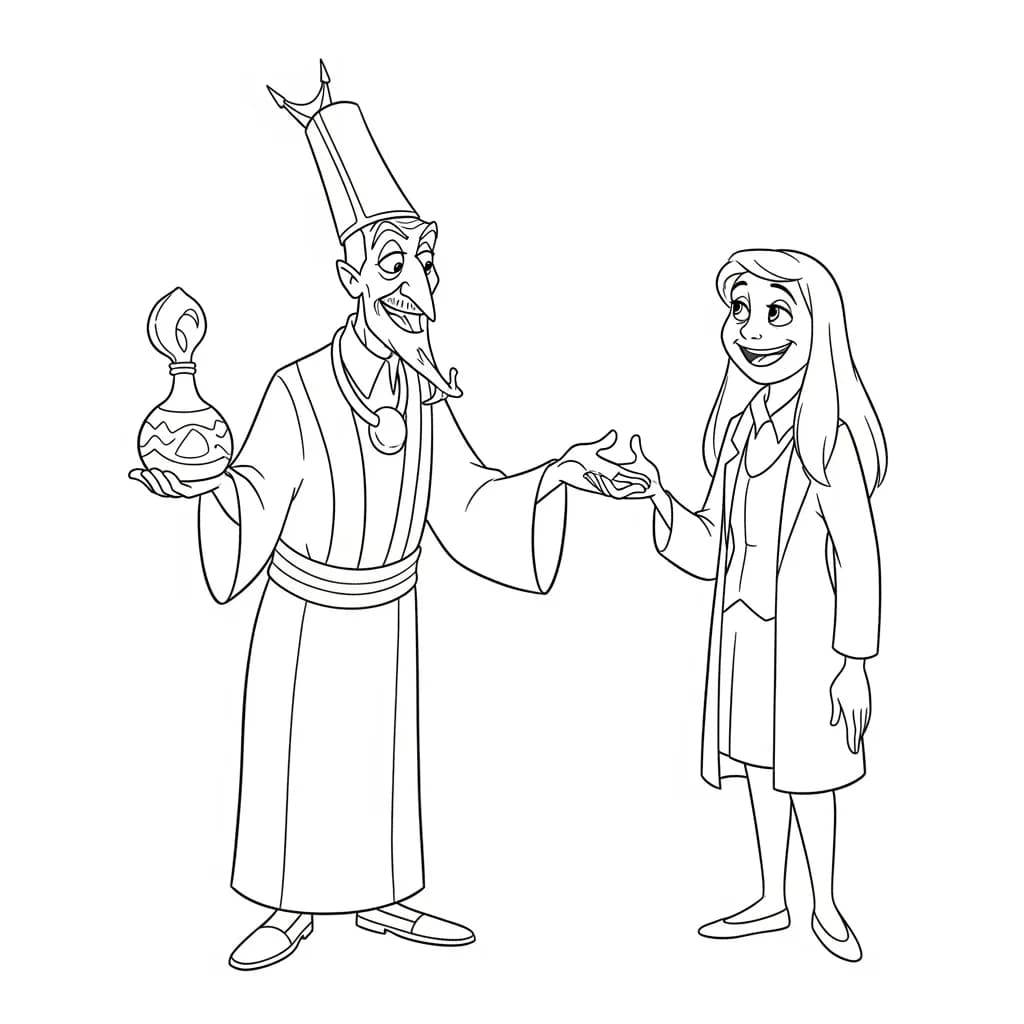 Desenho para colorir de A Princesa e o Sapo com cena encantada