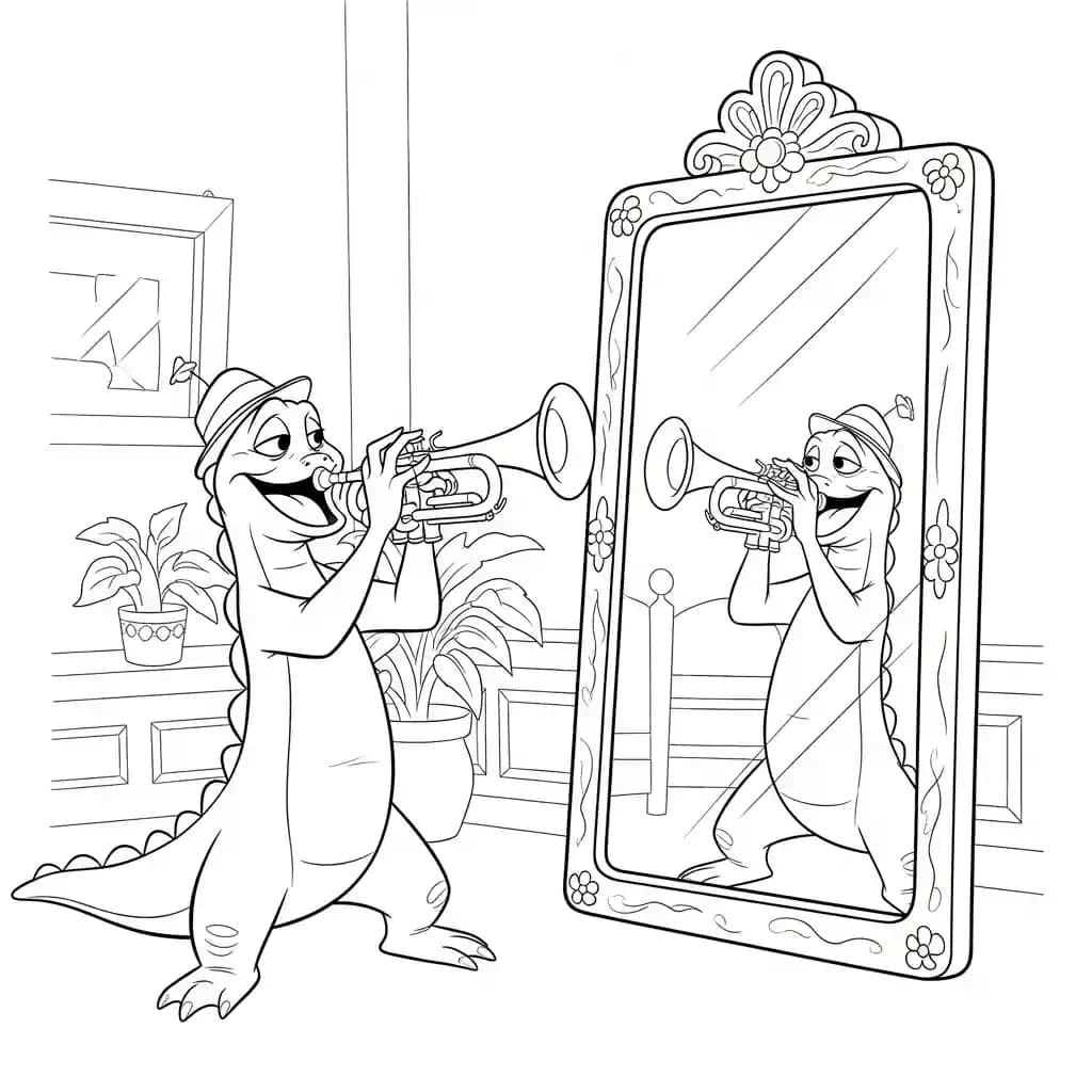 Desenho para colorir de A Princesa e o Sapo com cena encantada