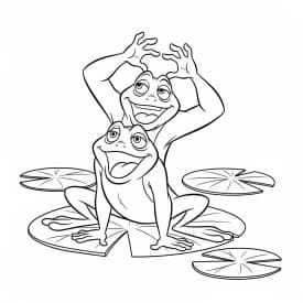 Desenho para colorir de A Princesa e o Sapo com cena encantada