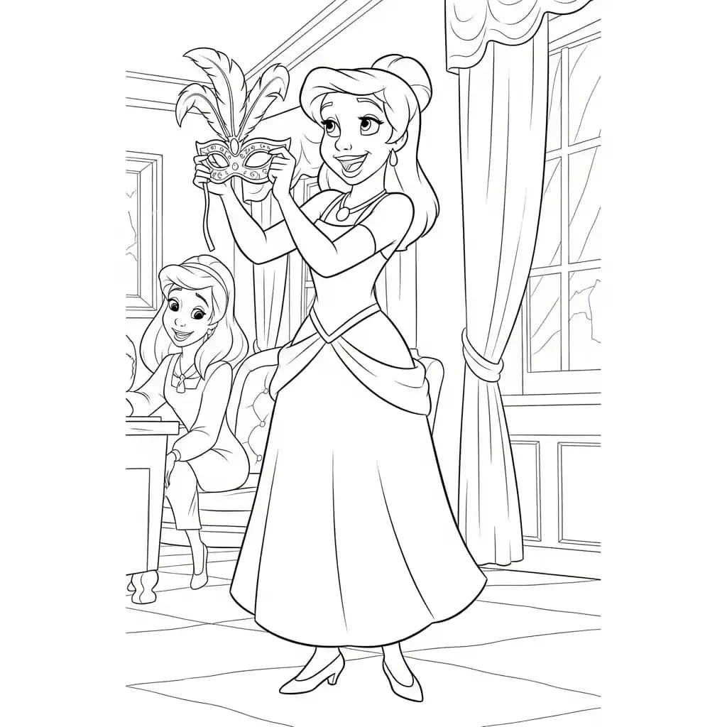 Desenho para colorir de A Princesa e o Sapo com cena encantada