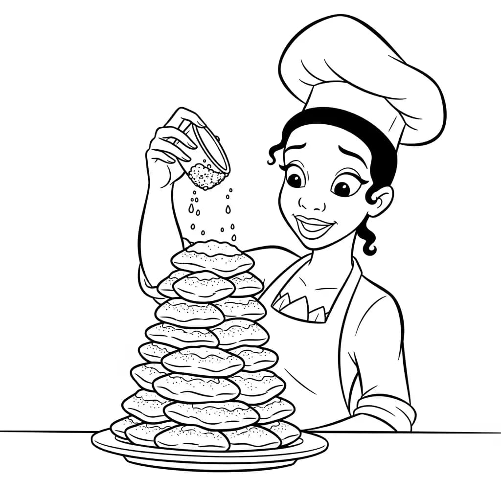 Desenho para colorir de A Princesa e o Sapo com cena encantada