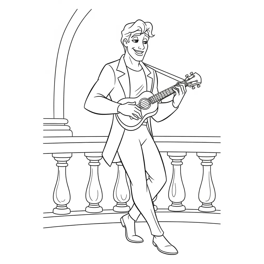 Desenho para colorir de A Princesa e o Sapo com cena encantada