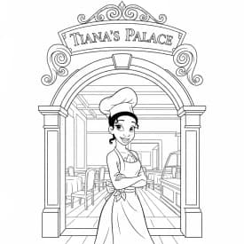 Desenho para colorir de A Princesa e o Sapo com cena encantada