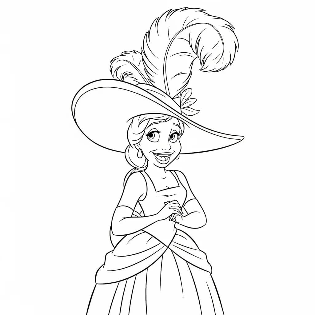 Desenho para colorir de A Princesa e o Sapo com cena encantada