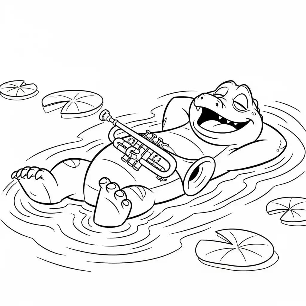 Desenho para colorir de A Princesa e o Sapo com cena encantada