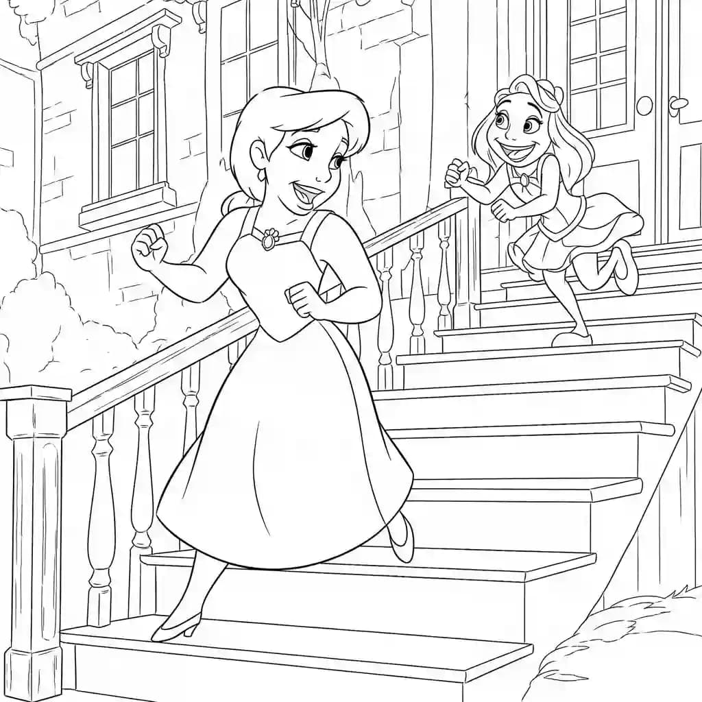 Desenho para colorir de A Princesa e o Sapo com cena encantada