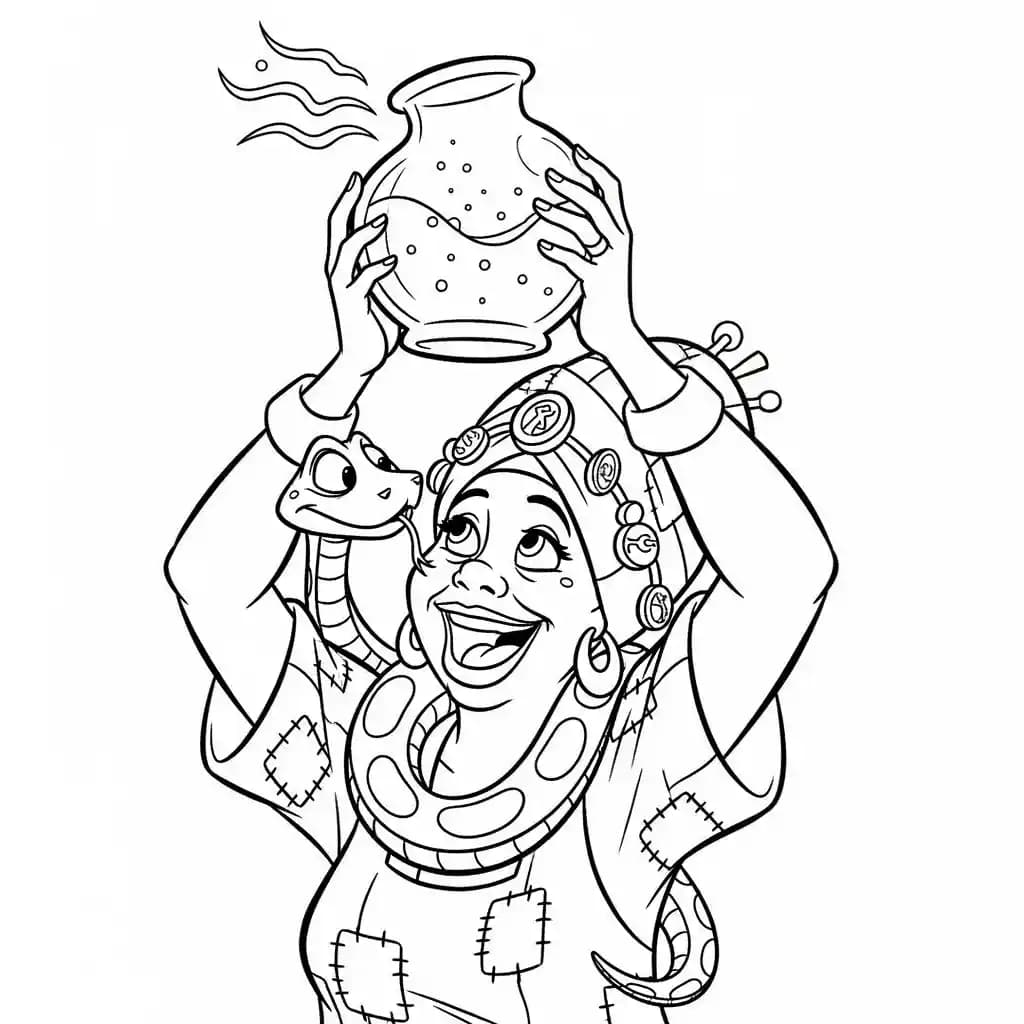 Desenho para colorir de A Princesa e o Sapo com cena encantada