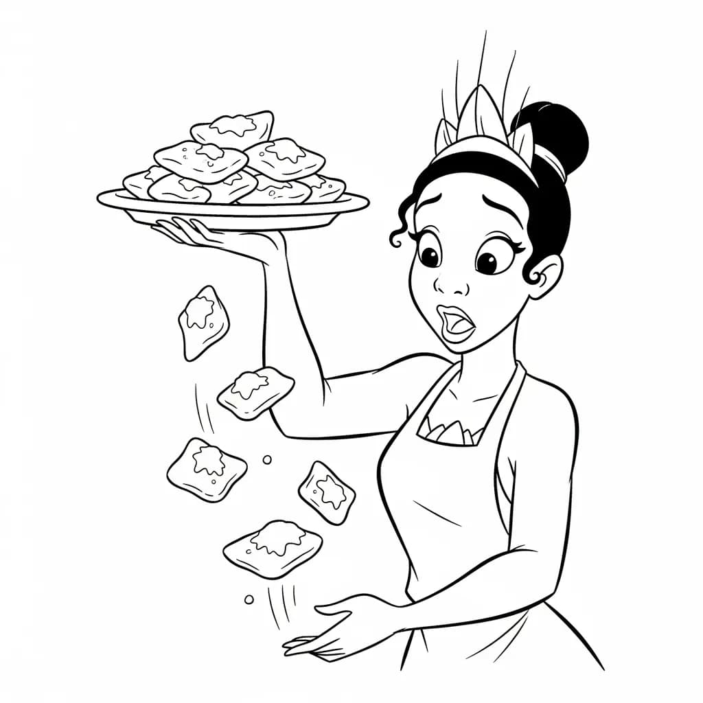 Desenho para colorir de A Princesa e o Sapo com cena encantada