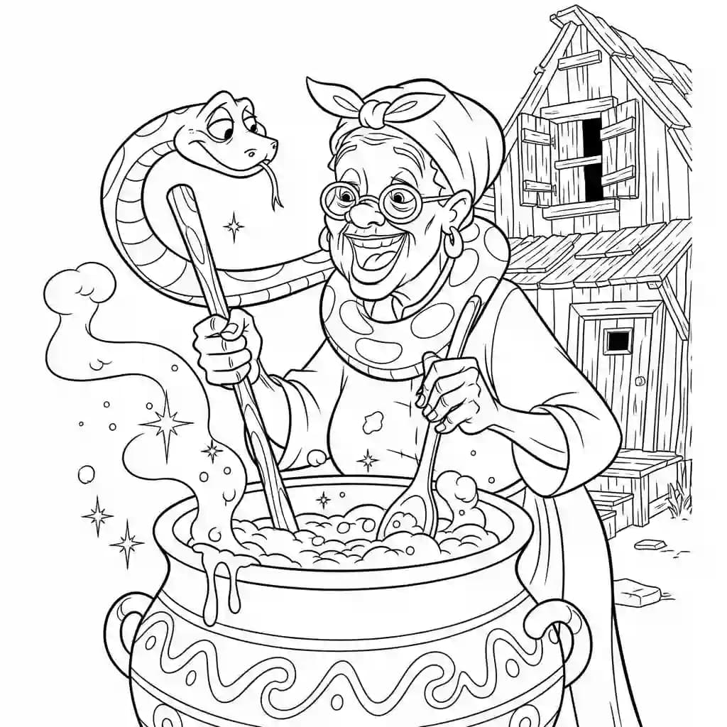 Desenho para colorir de A Princesa e o Sapo com cena encantada