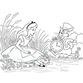 alice tomando chá com o chapeleiro maluco – desenho para colorir