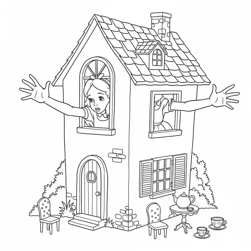 alice tomando chá com o chapeleiro maluco – desenho para colorir