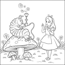 alice tomando chá com o chapeleiro maluco – desenho para colorir