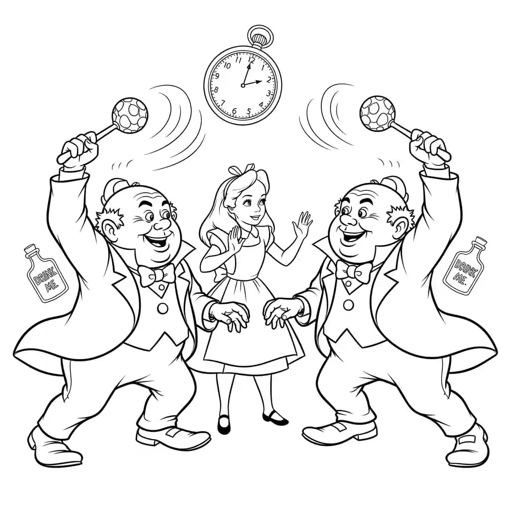 alice tomando chá com o chapeleiro maluco – desenho para colorir