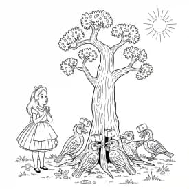 alice tomando chá com o chapeleiro maluco – desenho para colorir