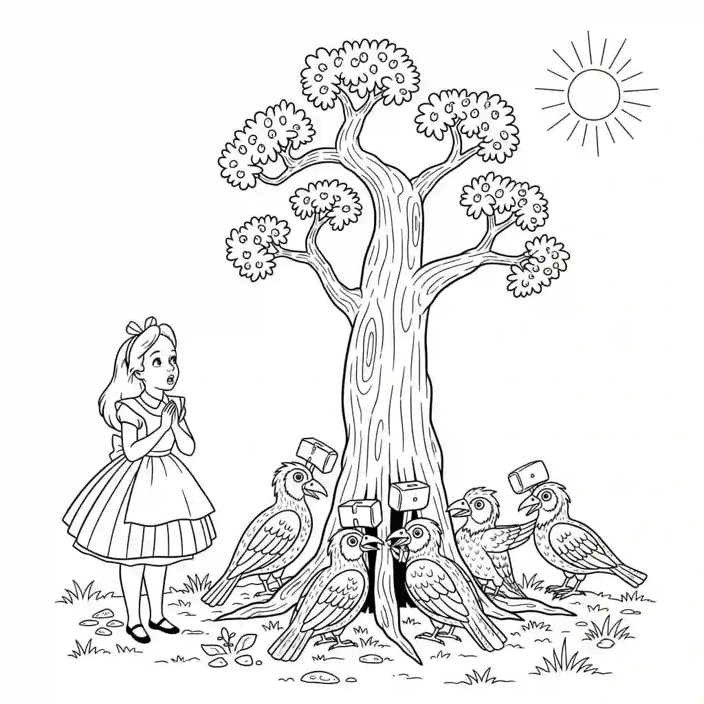 alice tomando chá com o chapeleiro maluco – desenho para colorir