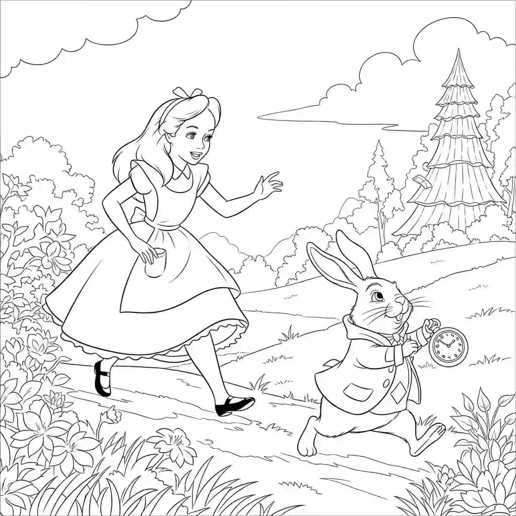 alice tomando chá com o chapeleiro maluco – desenho para colorir