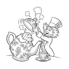 alice tomando chá com o chapeleiro maluco – desenho para colorir