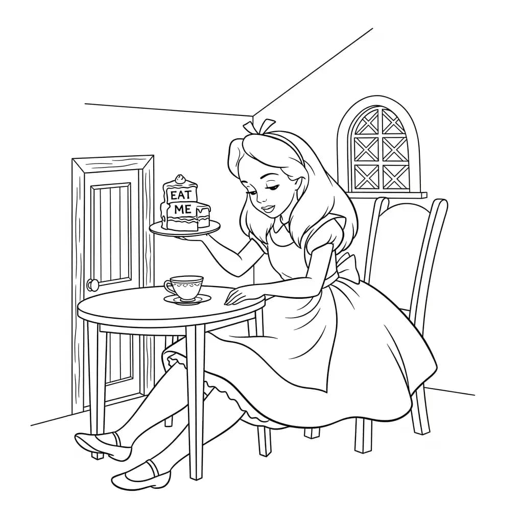 alice tomando chá com o chapeleiro maluco – desenho para colorir