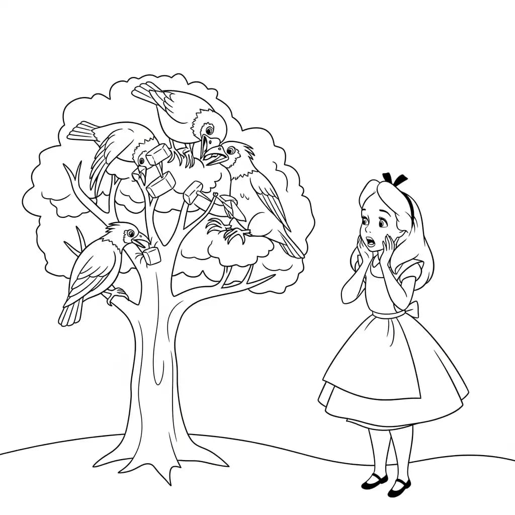 alice tomando chá com o chapeleiro maluco – desenho para colorir