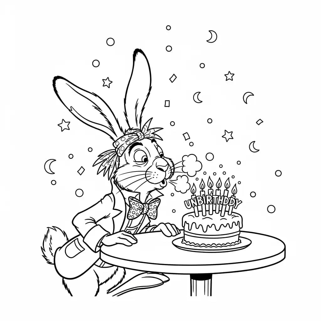 alice tomando chá com o chapeleiro maluco – desenho para colorir