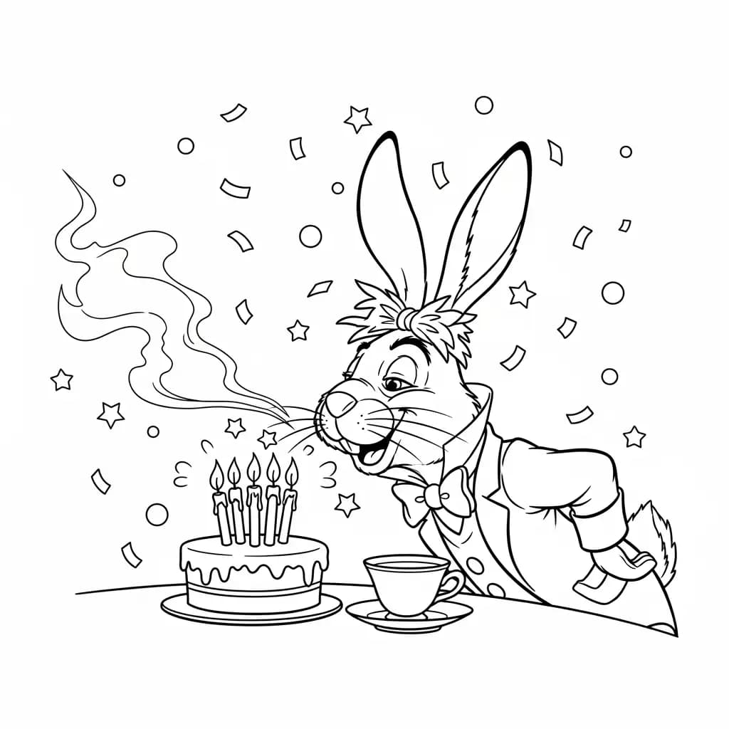 alice tomando chá com o chapeleiro maluco – desenho para colorir